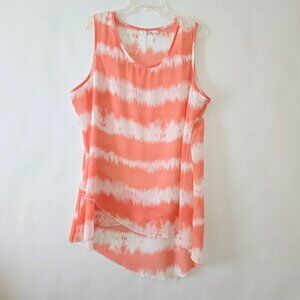 Kaktus Sleeveless Peach White Tie Dye Layered High-Low Top Plus Sz 2X